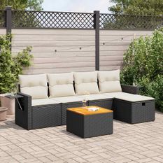 Salon de jardin 6 pcs avec coussins noir résine tressée