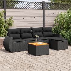 Salon de jardin 6 pcs avec coussins noir résine tressée