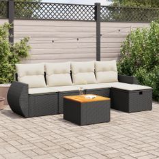 Salon de jardin 6 pcs avec coussins noir résine tressée