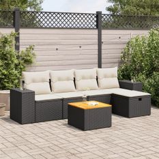 Salon de jardin 6 pcs avec coussins noir résine tressée