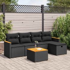 Salon de jardin 6 pcs avec coussins noir résine tressée