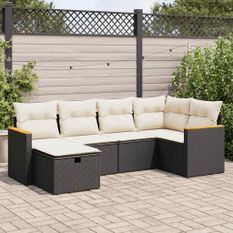 Salon de jardin 6 pcs avec coussins noir résine tressée