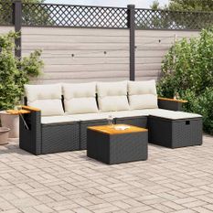 Salon de jardin 6 pcs avec coussins noir résine tressée