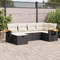 Salon de jardin 6 pcs avec coussins noir résine tressée