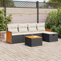 Salon de jardin 6 pcs avec coussins noir résine tressée