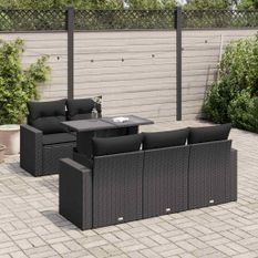 Salon de jardin 6 pcs avec coussins noir résine tressée