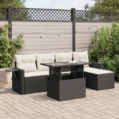 Salon de jardin 6 pcs avec coussins noir résine tressée