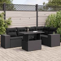 Salon de jardin 6 pcs avec coussins noir résine tressée