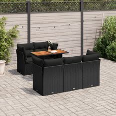 Salon de jardin 6 pcs avec coussins noir résine tressée