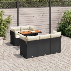 Salon de jardin 6 pcs avec coussins noir résine tressée