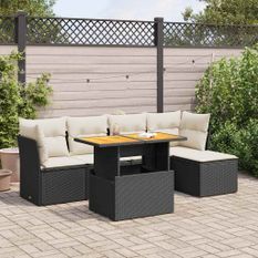 Salon de jardin 6 pcs avec coussins noir résine tressée