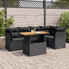 Salon de jardin 6 pcs avec coussins noir résine tressée