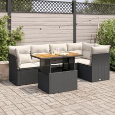 Salon de jardin 6 pcs avec coussins noir résine tressée