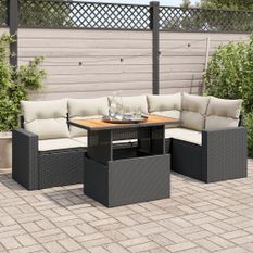 Salon de jardin 6 pcs avec coussins noir résine tressée