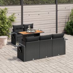 Salon de jardin 6 pcs avec coussins noir résine tressée