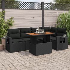 Salon de jardin 6 pcs avec coussins noir résine tressée