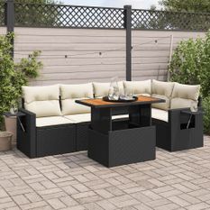 Salon de jardin 6 pcs avec coussins noir résine tressée