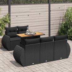 Salon de jardin 6 pcs avec coussins noir résine tressée