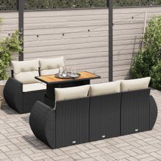 Salon de jardin 6 pcs avec coussins noir résine tressée