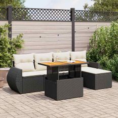 Salon de jardin 6 pcs avec coussins noir résine tressée