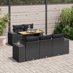 Salon de jardin 6 pcs avec coussins noir résine tressée