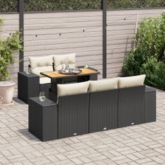 Salon de jardin 6 pcs avec coussins noir résine tressée