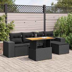 Salon de jardin 6 pcs avec coussins noir résine tressée