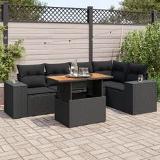 Salon de jardin 6 pcs avec coussins noir résine tressée