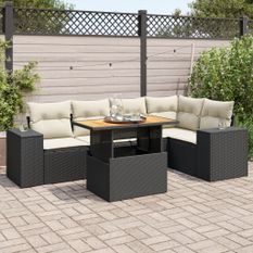 Salon de jardin 6 pcs avec coussins noir résine tressée