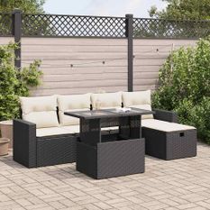 Salon de jardin 6 pcs avec coussins noir résine tressée