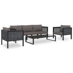 Salon de jardin 6 pcs avec coussins Résine tressée Anthracite 2