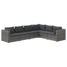 Salon de jardin 6 pcs avec coussins Résine tressée Gris 8