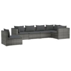 Salon de jardin 6 pcs avec coussins Résine tressée Gris 9