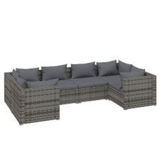 Salon de jardin 6 pcs avec coussins Résine tressée Gris 7