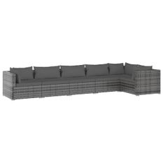 Salon de jardin 6 pcs avec coussins Résine tressée Gris