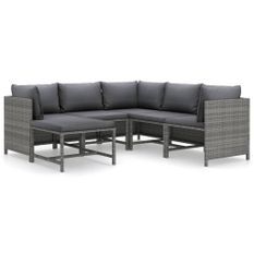 Salon de jardin 6 pcs avec coussins Résine tressée Gris 4