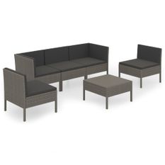 Salon de jardin 6 pcs avec coussins Résine tressée Gris 50