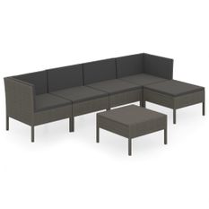 Salon de jardin 6 pcs avec coussins Résine tressée Gris 46