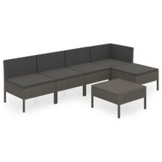 Salon de jardin 6 pcs avec coussins Résine tressée Gris 48