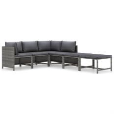 Salon de jardin 6 pcs avec coussins Résine tressée Gris 28