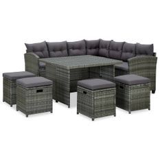 Salon de jardin 6 pcs avec coussins Résine tressée Gris 41