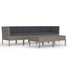 Salon de jardin 6 pcs avec coussins Résine tressée Gris 27