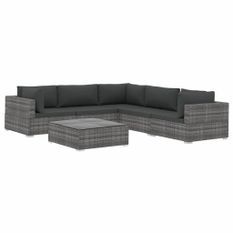 Salon de jardin 6 pcs avec coussins Résine tressée Gris 24