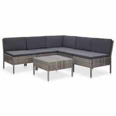 Salon de jardin 6 pcs avec coussins Résine tressée Gris 23