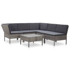 Salon de jardin 6 pcs avec coussins Résine tressée Gris 26