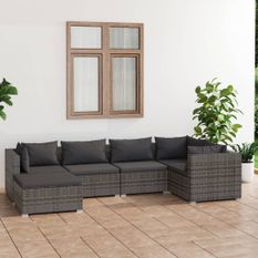 Salon de jardin 6 pcs avec coussins Résine tressée Gris