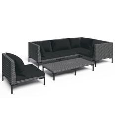 Salon de jardin 6 pcs avec coussins Résine tressée Gris foncé 4