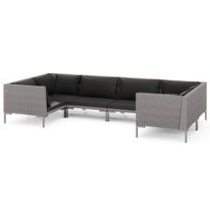 Salon de jardin 6 pcs avec coussins Résine tressée Gris foncé 3