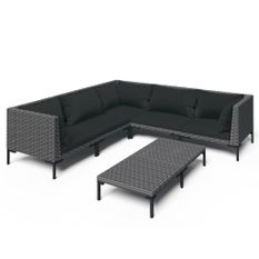 Salon de jardin 6 pcs avec coussins Résine tressée Gris foncé 5