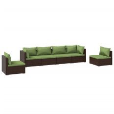 Salon de jardin 6 pcs avec coussins Résine tressée Marron